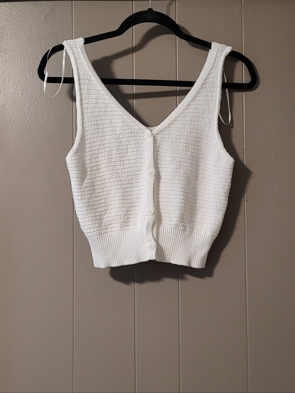 Sincerely Jules Womens Knit Cropped Tank Top Button Front V-Neck Solid White XS